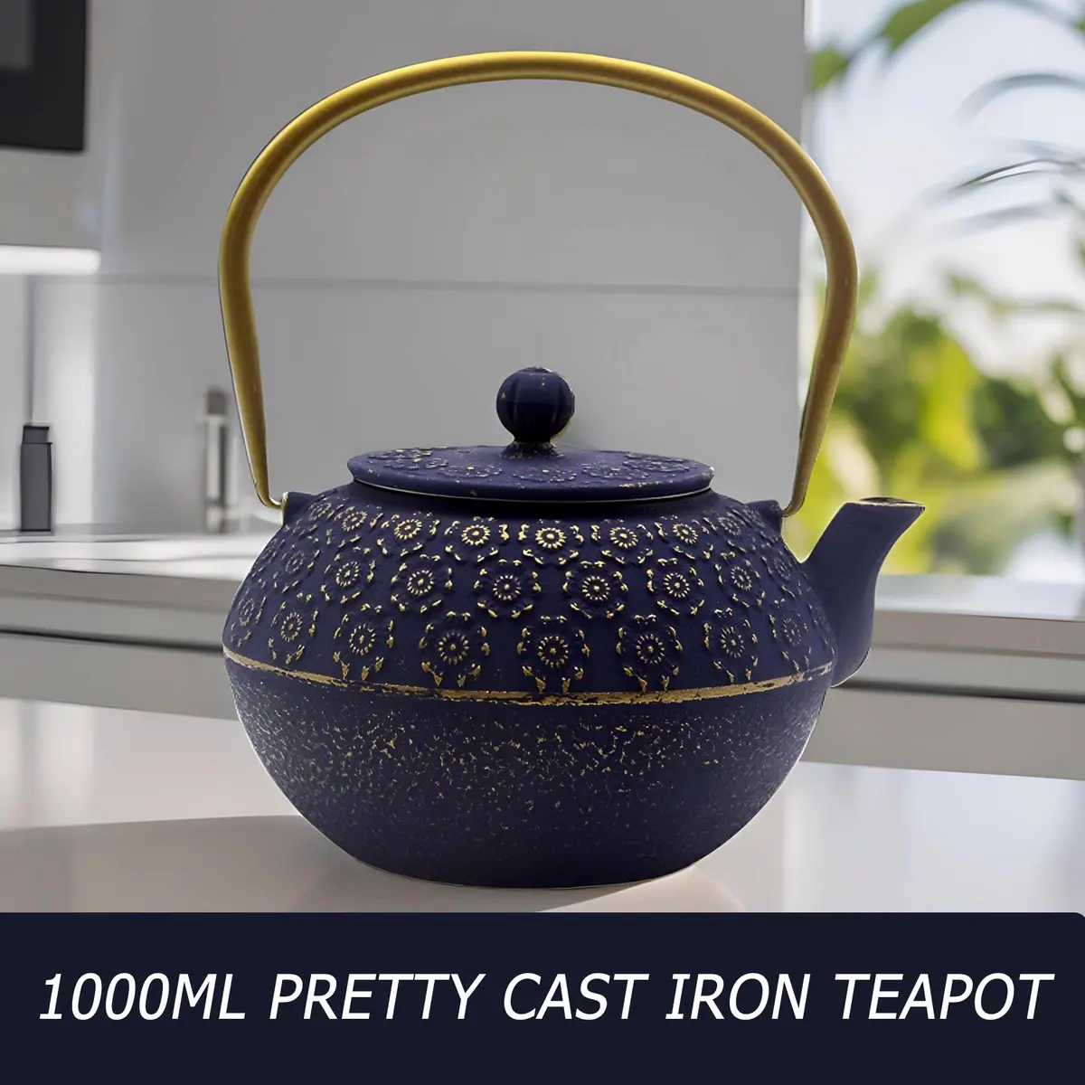 YJX Cast Iron Tea Kettle with Stainless Steel Infuser, 1000ml (33.8oz) | Japanese Tetsubin Design - view 5