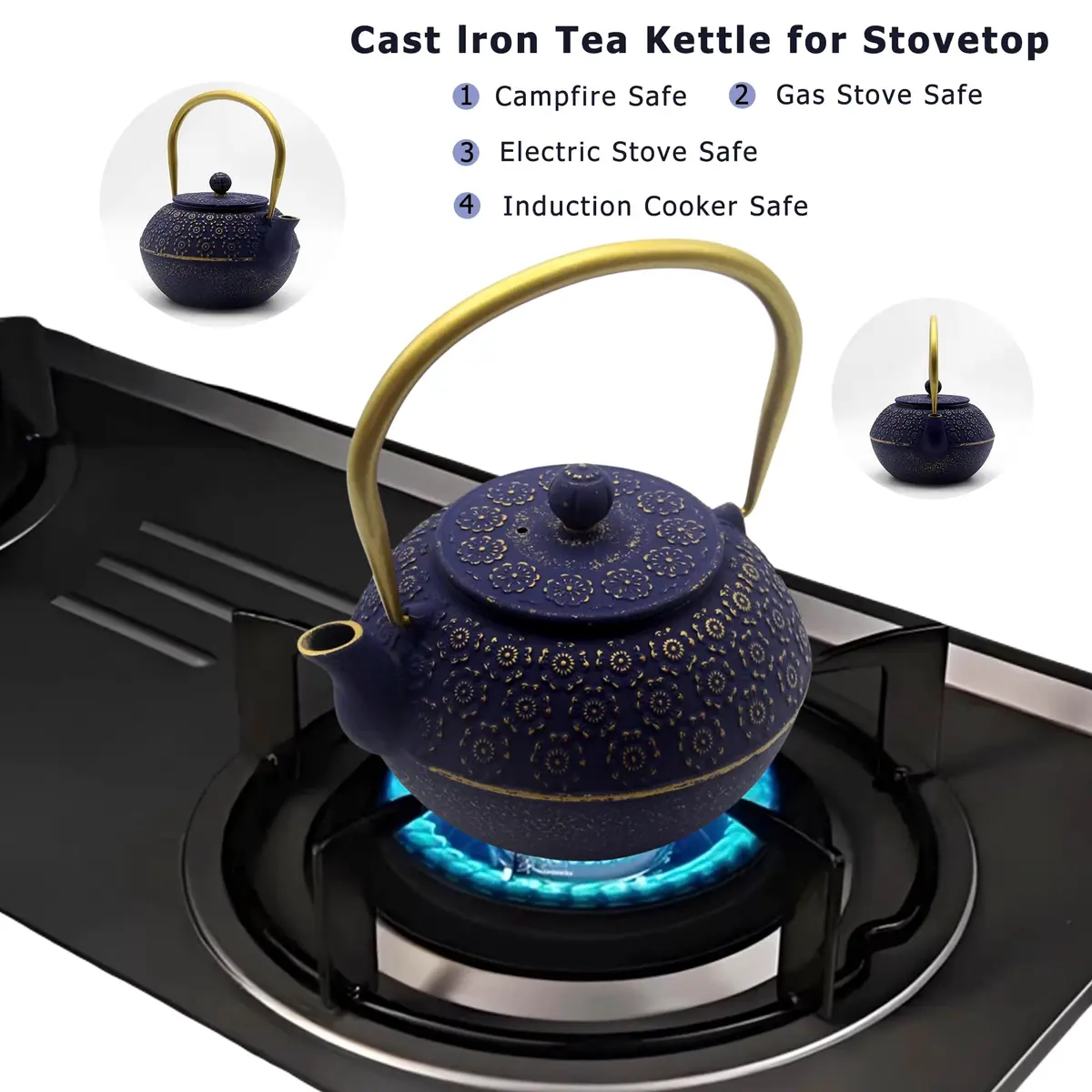 YJX Cast Iron Tea Kettle with Stainless Steel Infuser, 1000ml (33.8oz) | Japanese Tetsubin Design - view 2
