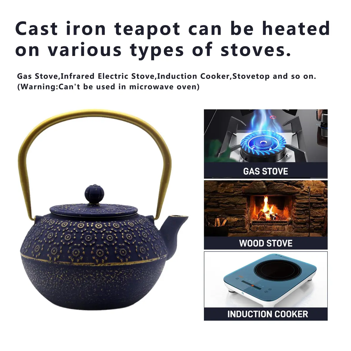 YJX Cast Iron Tea Kettle with Stainless Steel Infuser, 1000ml (33.8oz) | Japanese Tetsubin Design - view 3