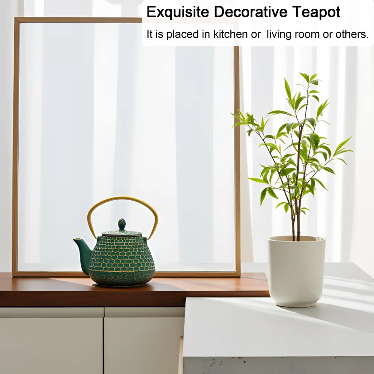 YJX Cast Iron Tea Kettle for Stovetop, 1000ml (34oz) Green Hexagon Pattern with Stainless Steel Infuser | Brew Sweet Tea - view 7
