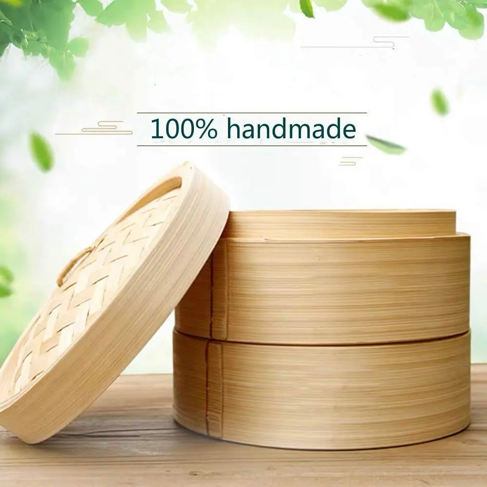 Sorfity Handmade Bamboo Steam Basket 10 Inch | 2-Tier Chinese Food Steamer for Dumplings Vegetables & Rice - view 4