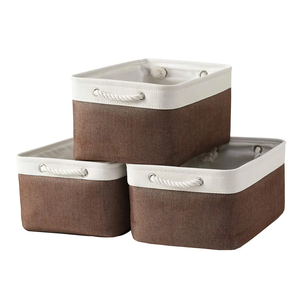 Sacyic Large Storage Baskets for Shelves, Fabric Baskets for Organizing, Collapsible Storage Bins for Closet, Nursery, Clothes, Home & Office (3-Pack, White&Brown) | Stylish & Sturdy - main product image
