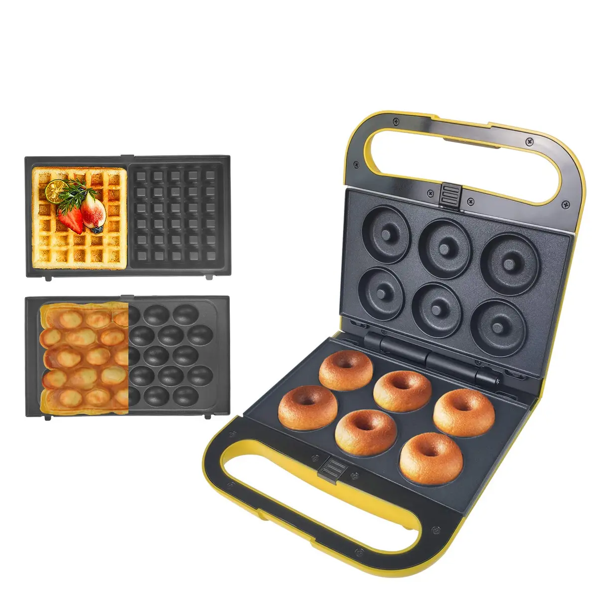 Health and Home 3 Interchangeable Baking Plates for Doughnut & Waffle Maker | Non-Stick, 1200W, Easy Clean, Compact Storage - main product image
