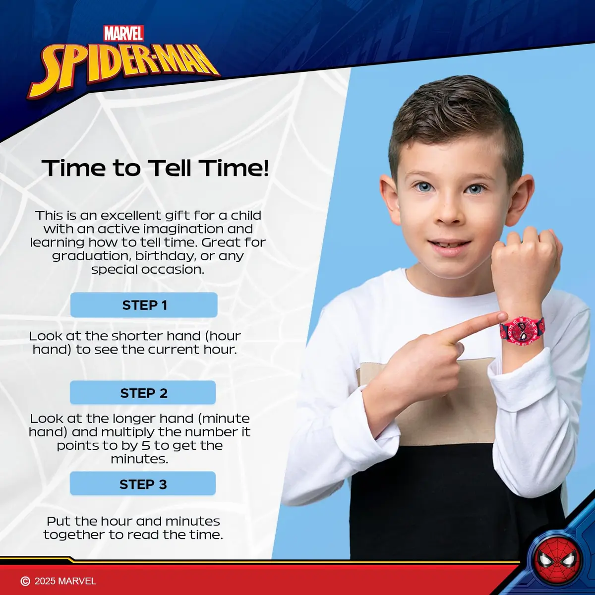 Marvel Spider-Man Kids Watch – Red Plastic Strap & 30M Water Resistance (32mm Dial, Official Licensed Toy) - view 5