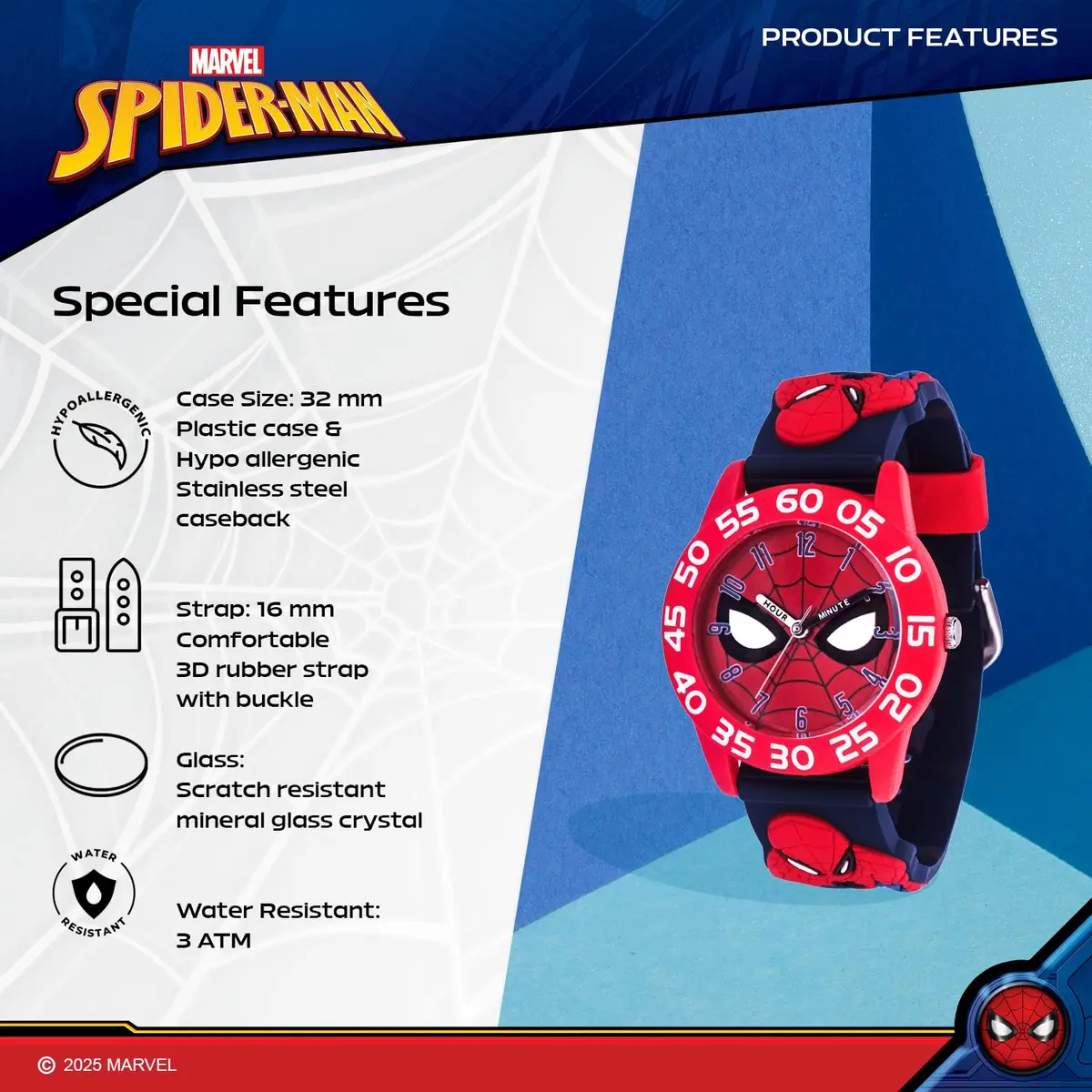 Marvel Spider-Man Kids Watch – Red Plastic Strap & 30M Water Resistance (32mm Dial, Official Licensed Toy) - view 4