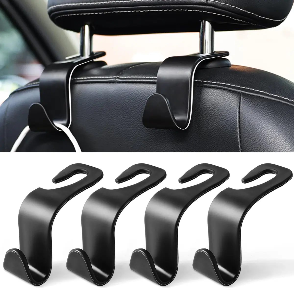 LivTee Car Seat Headrest Hook, 4-Pack | Heavy-Duty Car Organizer Supports 20kg - main product image