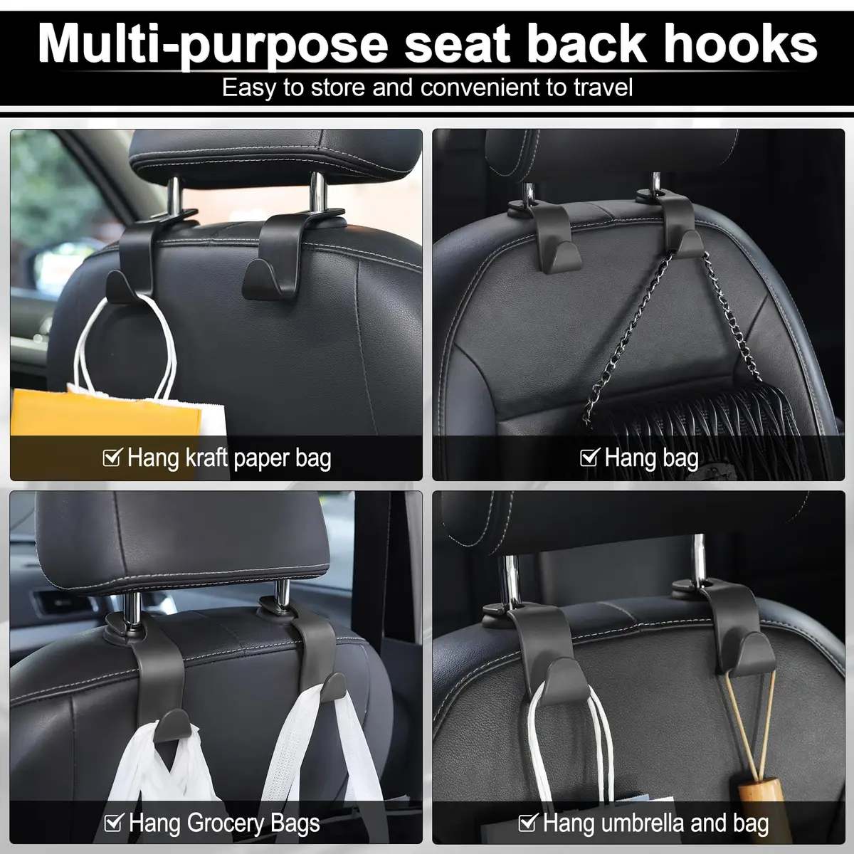 LivTee Car Seat Headrest Hook, 4-Pack | Heavy-Duty Car Organizer Supports 20kg - view 5