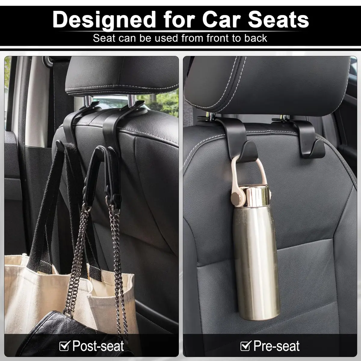 LivTee Car Seat Headrest Hook, 4-Pack | Heavy-Duty Car Organizer Supports 20kg - view 6