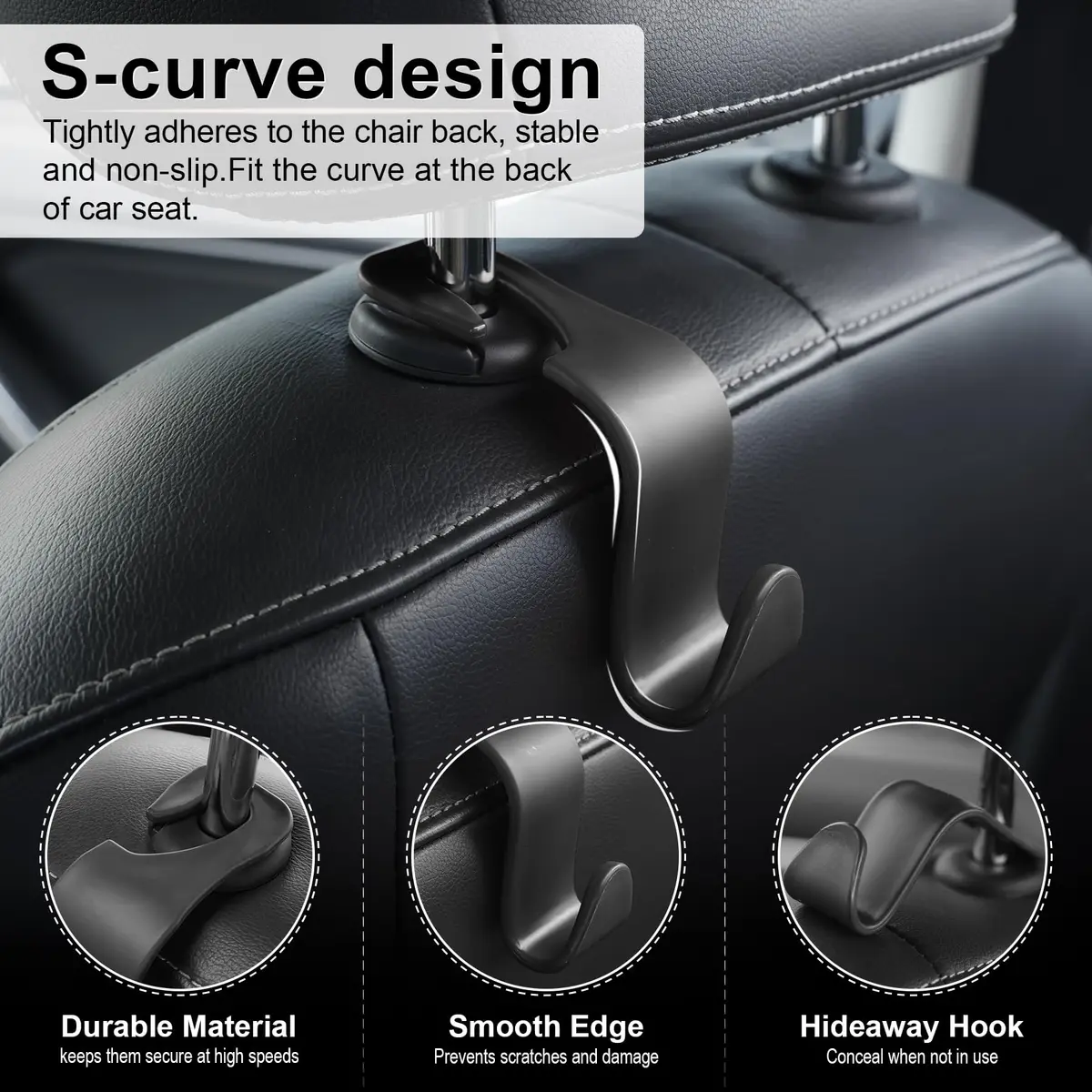 LivTee Car Seat Headrest Hook, 4-Pack | Heavy-Duty Car Organizer Supports 20kg - view 2
