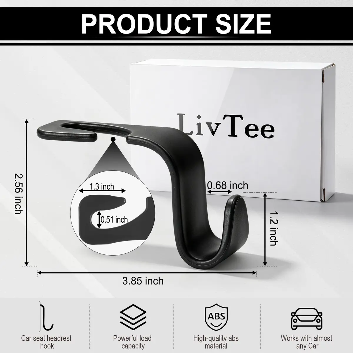 LivTee Car Seat Headrest Hook, 4-Pack | Heavy-Duty Car Organizer Supports 20kg - view 3