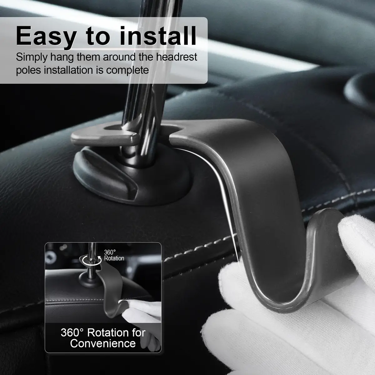 LivTee Car Seat Headrest Hook, 4-Pack | Heavy-Duty Car Organizer Supports 20kg - view 4