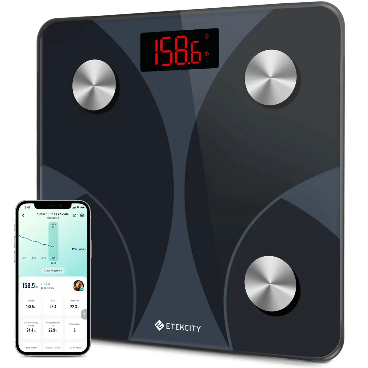 Etekcity Smart Body Composition Scale | Textured Black | 25.9 cm (10.2 in) | FDA Approved - main product image