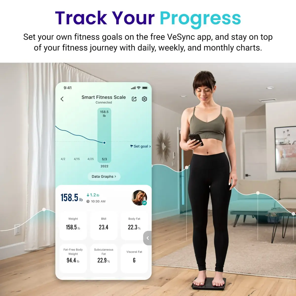 Etekcity Smart Body Composition Scale | Textured Black | 25.9 cm (10.2 in) | FDA Approved - view 3