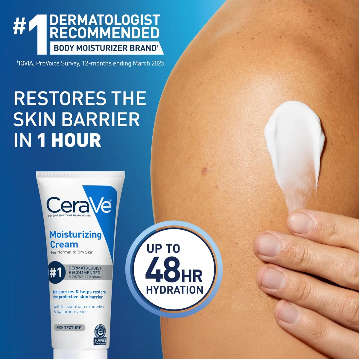 CeraVe Moisturizing Cream Face Body Moisturizer 237ml (8 Fl Oz) | Dermatologist-Developed Hydration - view 2