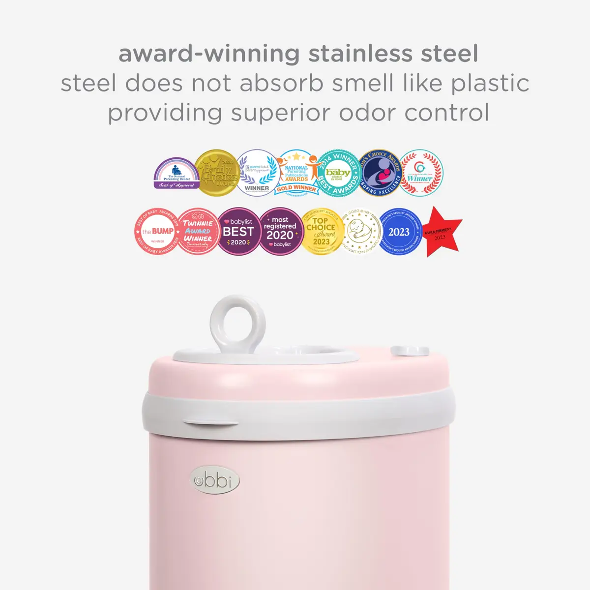 Ubbi Stainless Steel Diaper Pail Blush Pink | Odor-Locking, No Special Bags, Award-Winning (70-120 chars) - view 5