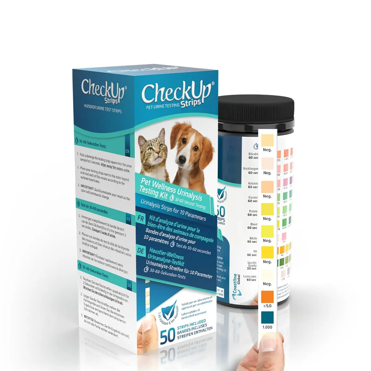 KIT4CAT CheckUp Urine Test Strips for Cats & Dogs, 50 Count | 10 Parameters for Pet Health Monitoring - main product image