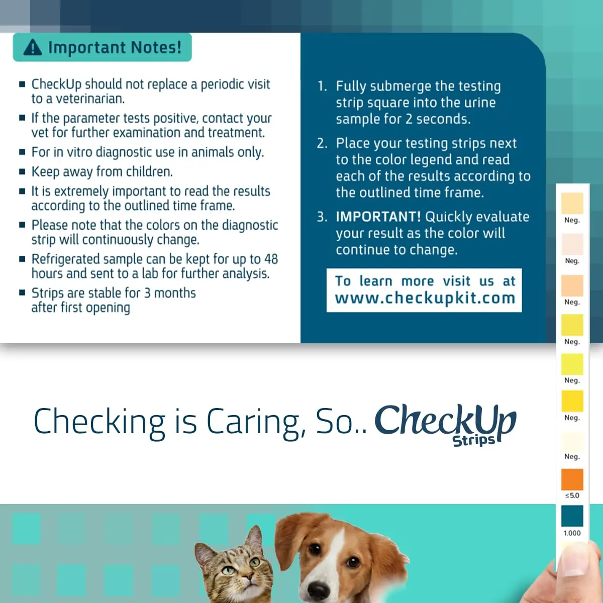 KIT4CAT CheckUp Urine Test Strips for Cats & Dogs, 50 Count | 10 Parameters for Pet Health Monitoring - view 5