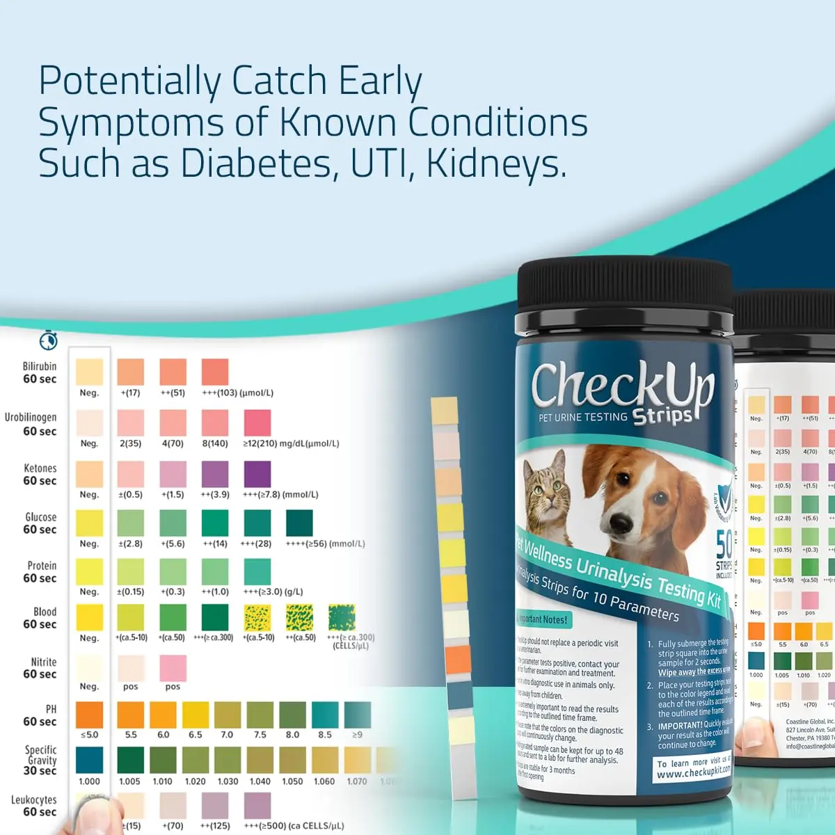 KIT4CAT CheckUp Urine Test Strips for Cats & Dogs, 50 Count | 10 Parameters for Pet Health Monitoring - view 4