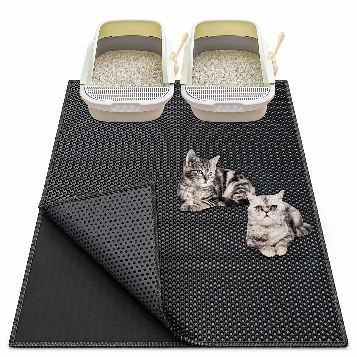 Waretary Cat Litter Mat, 36"x30" Waterproof, Scatter Control, Black - main product image