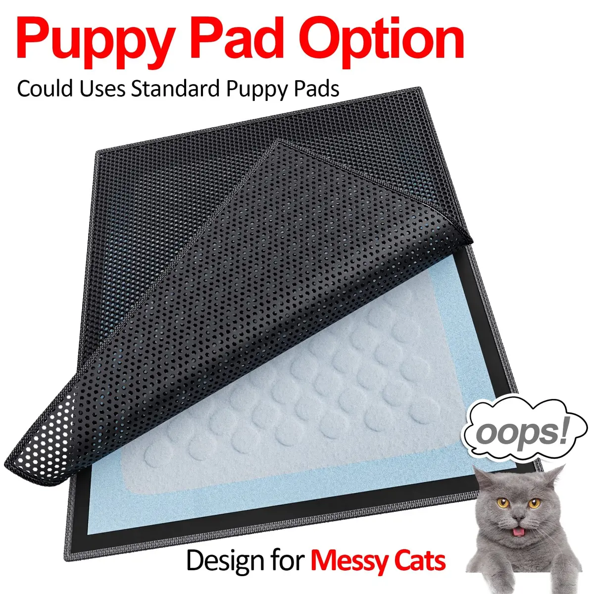 Waretary Cat Litter Mat, 36"x30" Waterproof, Scatter Control, Black - view 3
