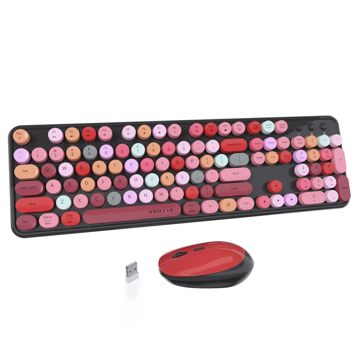 UBOTIE Colorful Wireless Keyboard and Mouse Combo, Full-Size 104-Key with Round Keycaps | Plug-and-Play 2.4GHz USB Connection - main product image