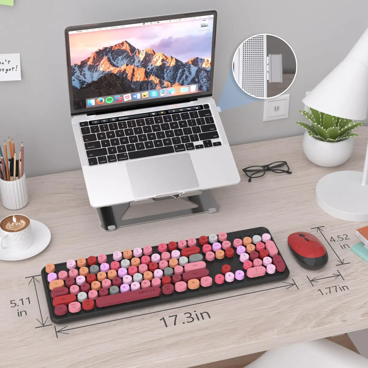 UBOTIE Colorful Wireless Keyboard and Mouse Combo, Full-Size 104-Key with Round Keycaps | Plug-and-Play 2.4GHz USB Connection - view 6