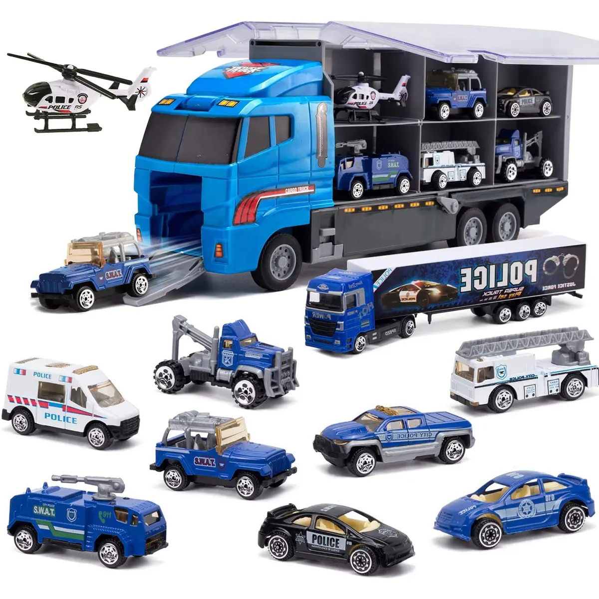 Joyfia 10 in 1 Police Toys, Die-cast Police Rescue Truck, Mini Vehicles for Kids 3+ | Educational & Safe - main product image