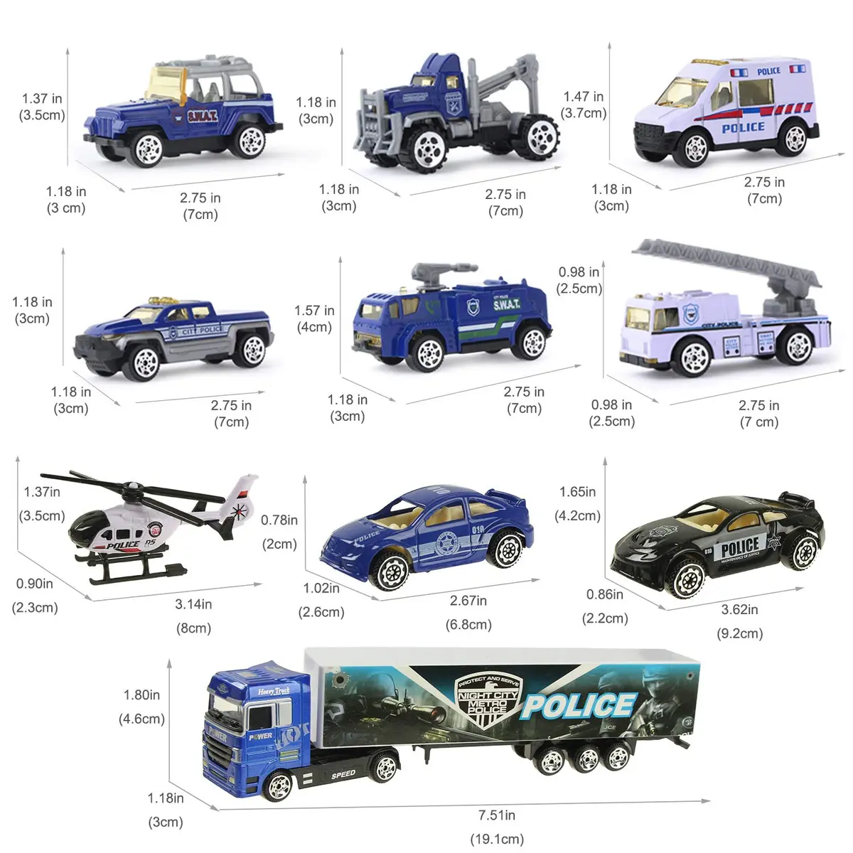 Joyfia 10 in 1 Police Toys, Die-cast Police Rescue Truck, Mini Vehicles for Kids 3+ | Educational & Safe - view 6