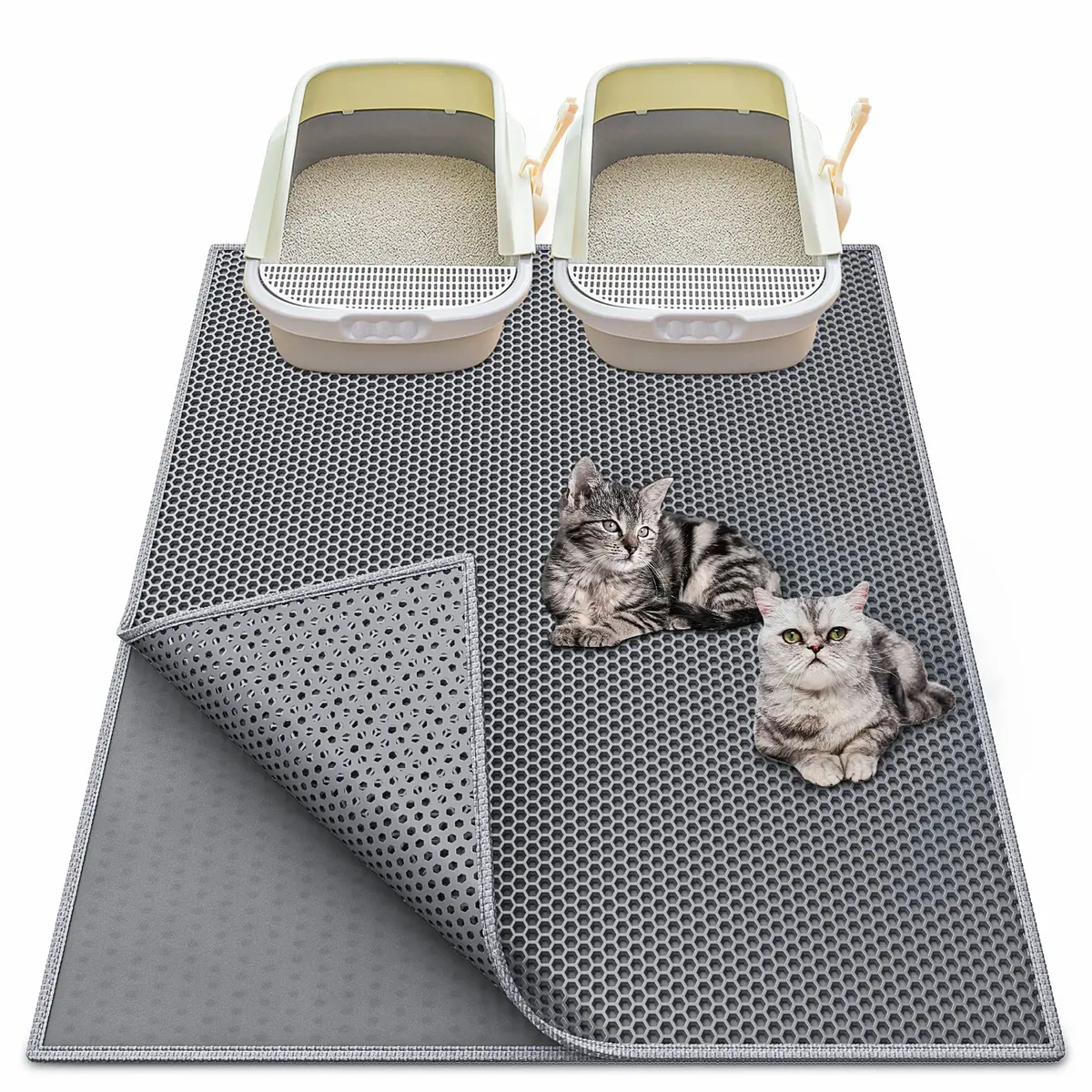 Waretary XL Cat Litter Mat 90cm x 76cm (36"x30") | Waterproof Scatter Control Grey - main product image