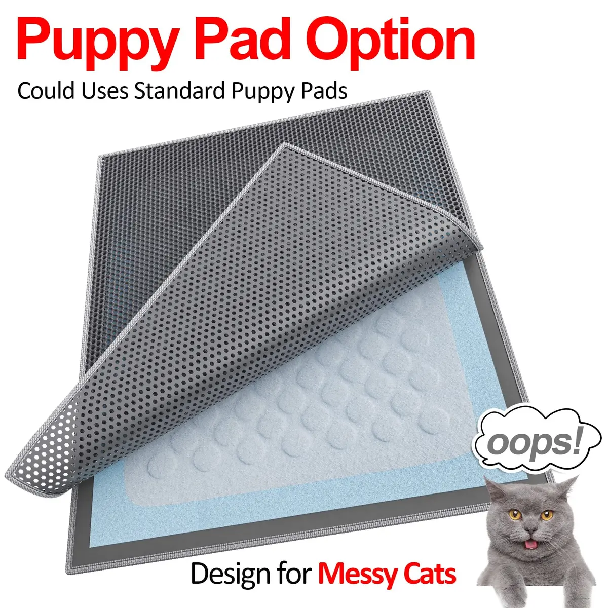Waretary XL Cat Litter Mat 90cm x 76cm (36"x30") | Waterproof Scatter Control Grey - view 3