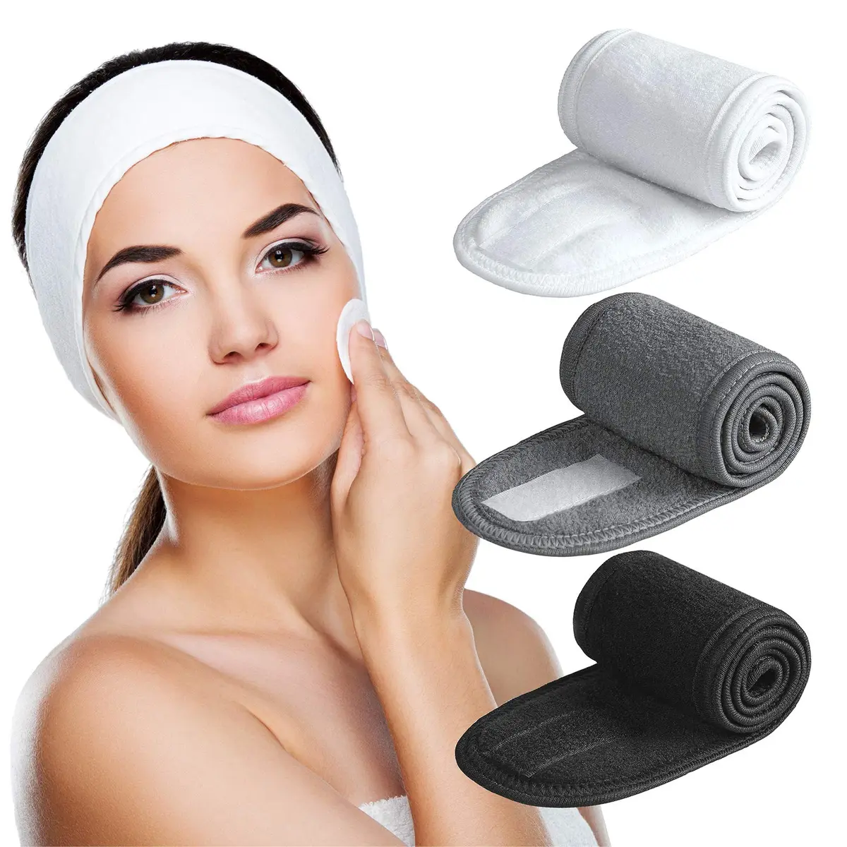 Denfany Soft Terry Cloth Spa Headband 25cm (8.5cm Wide) | Adjustable & Absorbent for Face Washing & Yoga - main product image