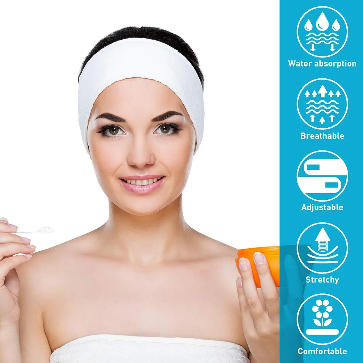 Denfany Soft Terry Cloth Spa Headband 25cm (8.5cm Wide) | Adjustable & Absorbent for Face Washing & Yoga - view 5