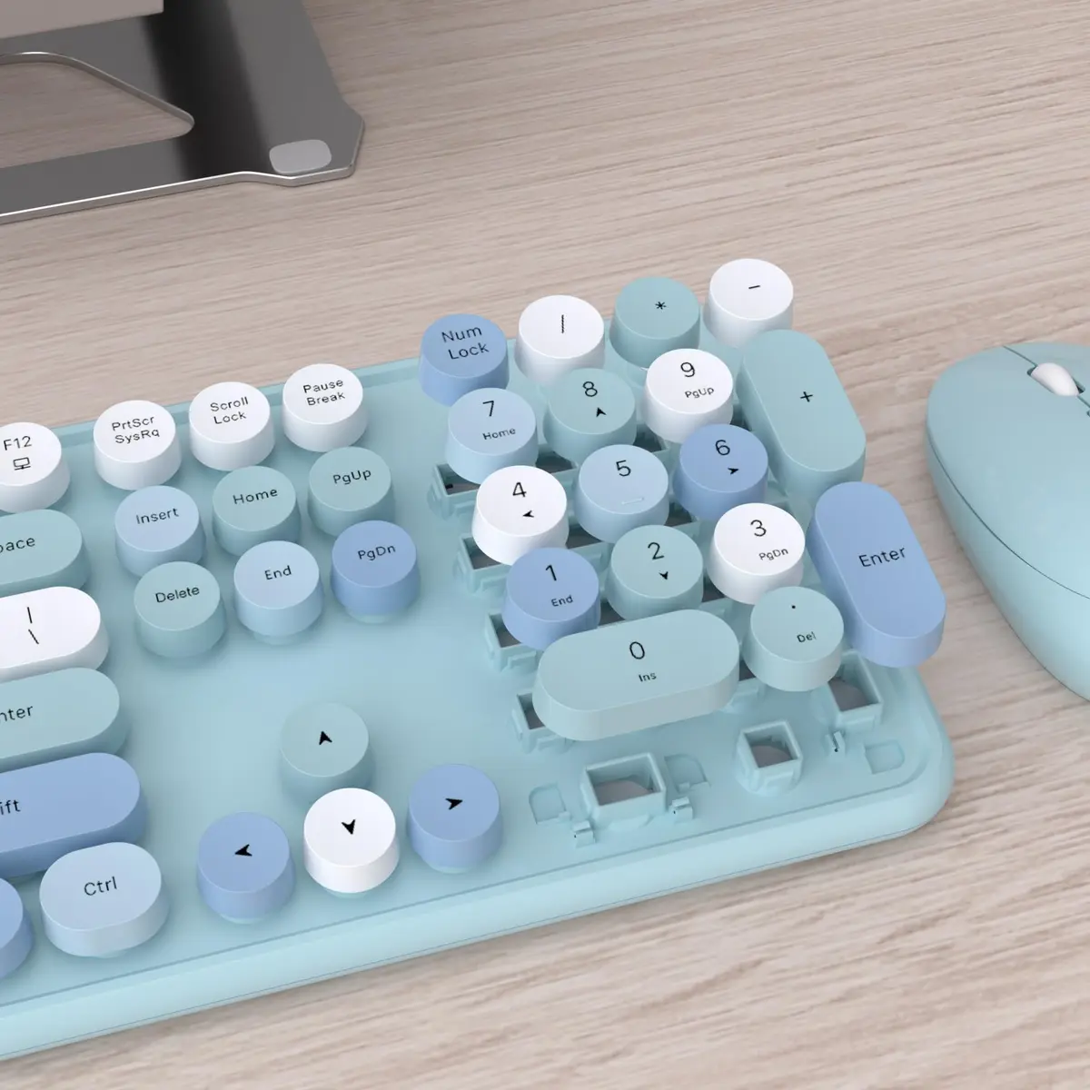 UBOTIE Colorful Wireless Keyboard and Mouse Combo with Round Keycaps & Mirror Surface, 2.4GHz USB Plug-and-Play, Full-Size 104-Key Layout (Blue-Colorful) - view 5