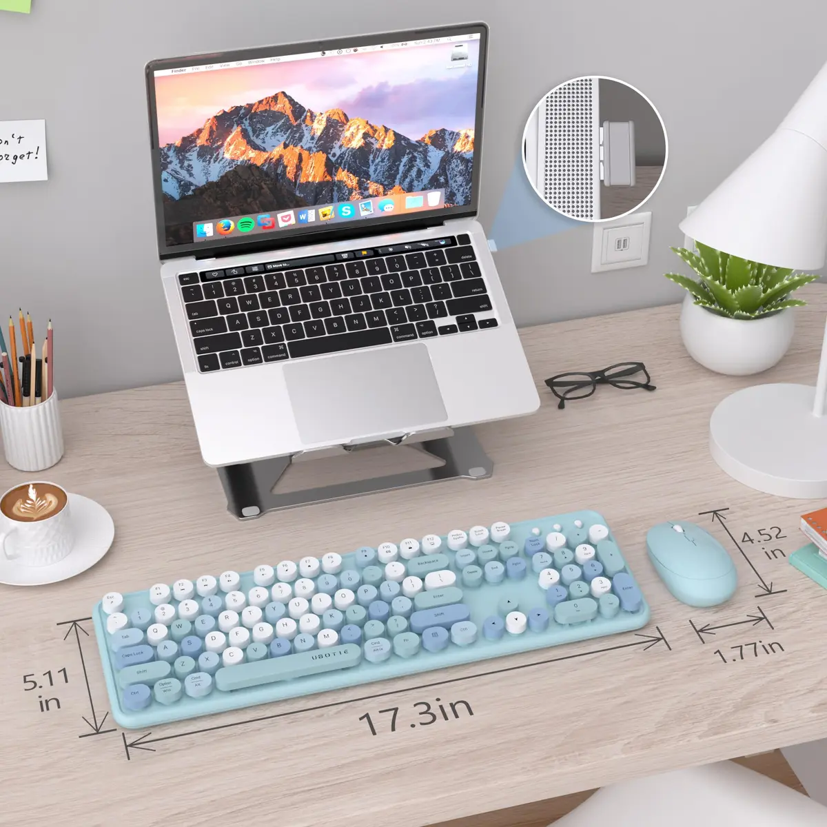 UBOTIE Colorful Wireless Keyboard and Mouse Combo with Round Keycaps & Mirror Surface, 2.4GHz USB Plug-and-Play, Full-Size 104-Key Layout (Blue-Colorful) - view 7