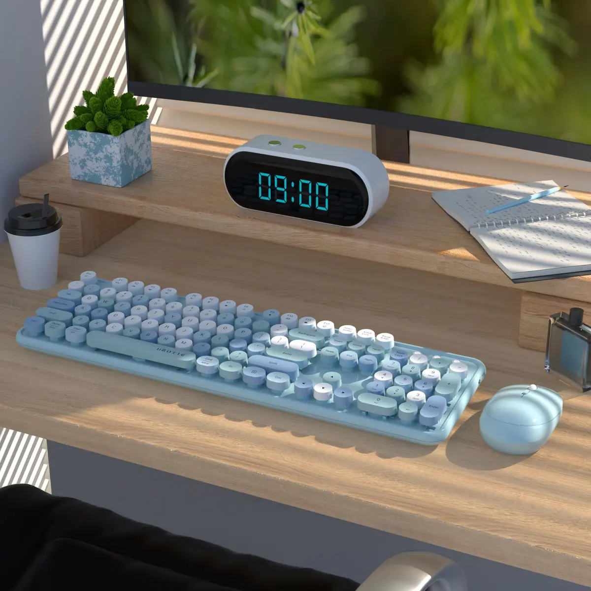 UBOTIE Colorful Wireless Keyboard and Mouse Combo with Round Keycaps & Mirror Surface, 2.4GHz USB Plug-and-Play, Full-Size 104-Key Layout (Blue-Colorful) - view 2