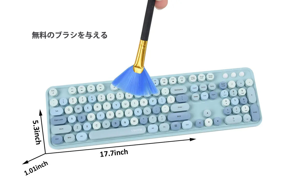 UBOTIE Colorful Wireless Keyboard and Mouse Combo with Round Keycaps & Mirror Surface, 2.4GHz USB Plug-and-Play, Full-Size 104-Key Layout (Blue-Colorful) - view 3