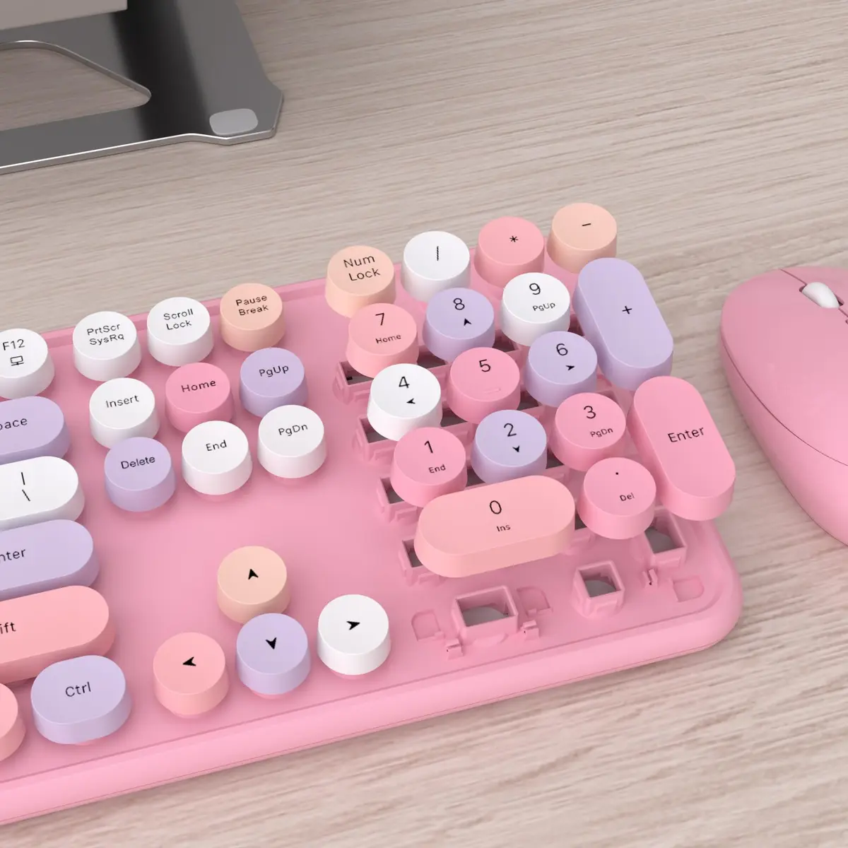 UBOTIE Colorful Wireless Keyboard and Mouse Combo (Pink-Colorful) | Retro Typewriter Floating Full-Sized Keys Computer Keyboard with Optical Mouse, 2.4GHz USB Connection for Windows Mac - view 4