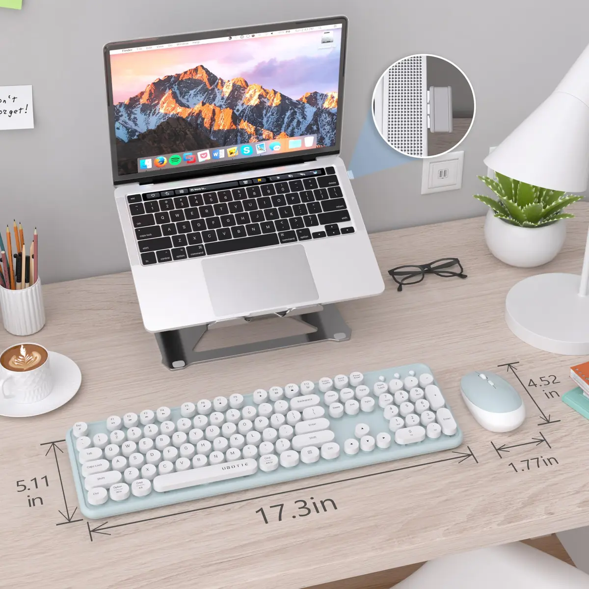 UBOTIE Colorful Wireless Keyboard and Mouse Combo (Green-White) 43.5cm x 13cm x 2.3cm | Plug-and-Play 2.4GHz Wireless for PC & Mac - view 7