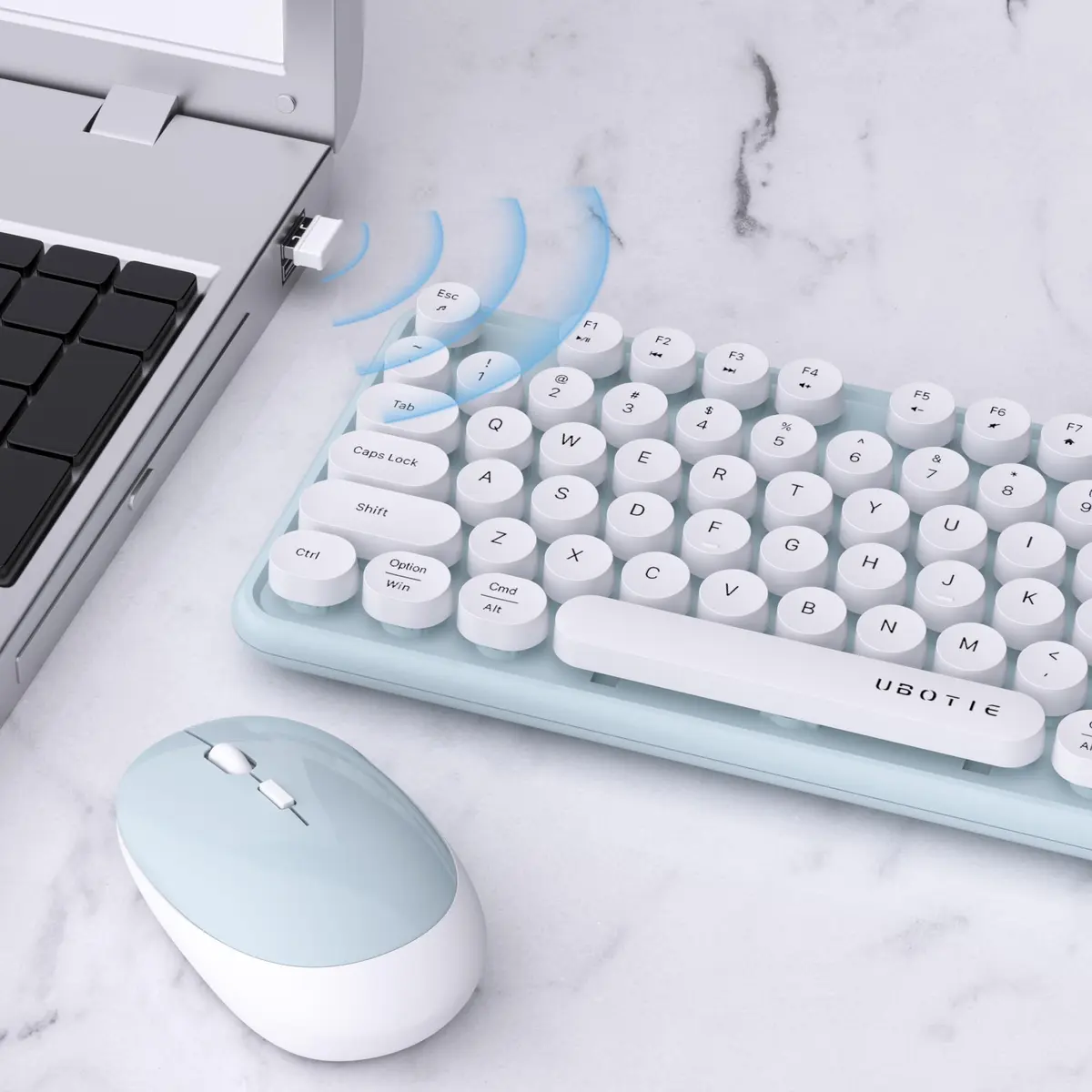 UBOTIE Colorful Wireless Keyboard and Mouse Combo (Green-White) 43.5cm x 13cm x 2.3cm | Plug-and-Play 2.4GHz Wireless for PC & Mac - view 4