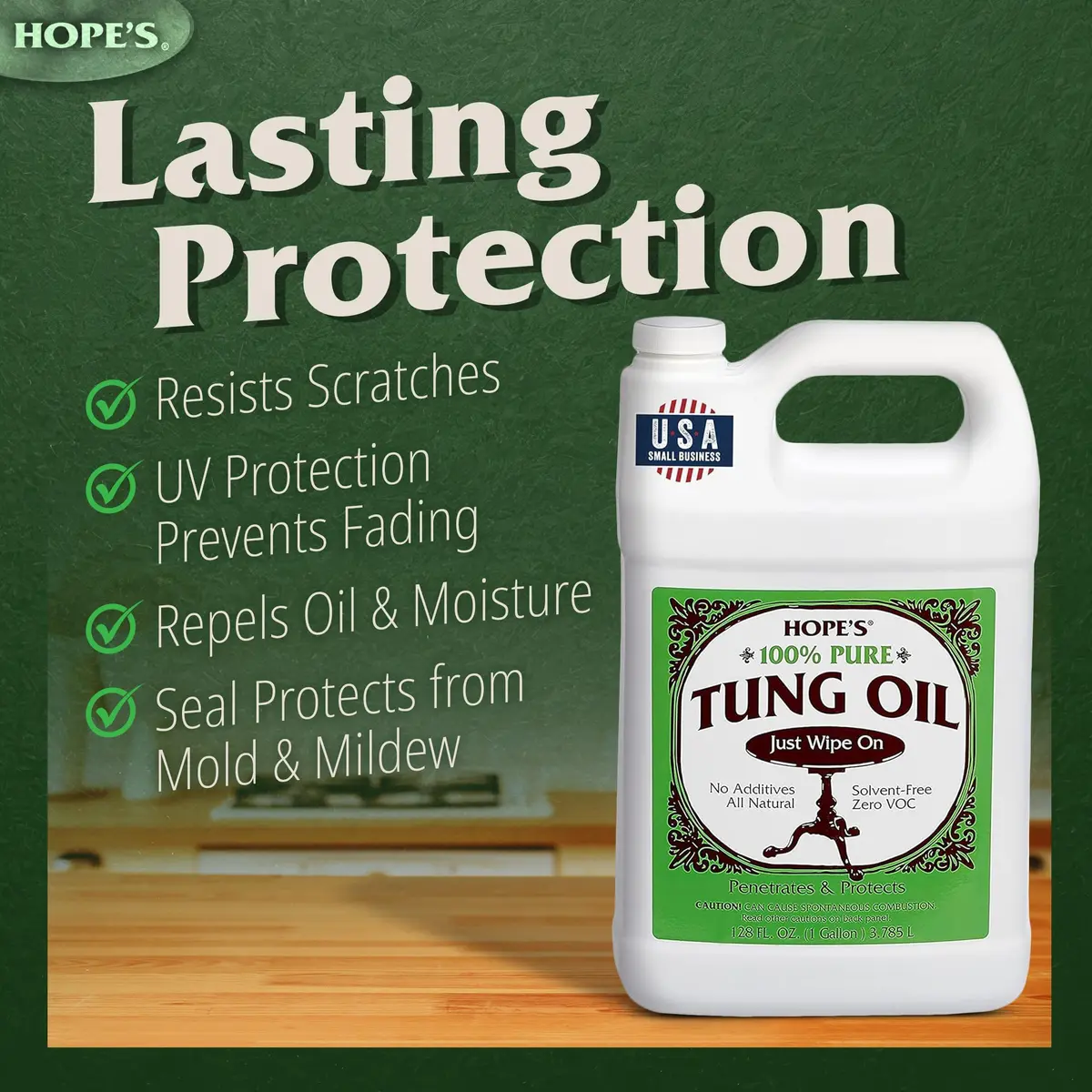 HOPE'S 100% Pure Tung Oil Wood Finish & Sealer 946ml (32 Fl Oz) | Food Safe Natural Wood Grain Enhancer - view 6