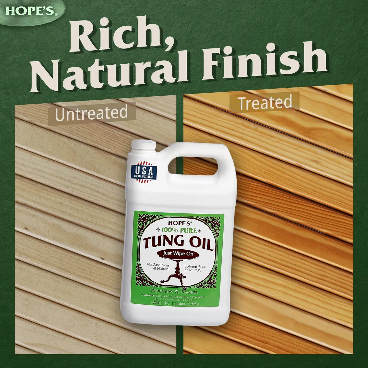 HOPE'S 100% Pure Tung Oil Wood Finish & Sealer 946ml (32 Fl Oz) | Food Safe Natural Wood Grain Enhancer - view 8