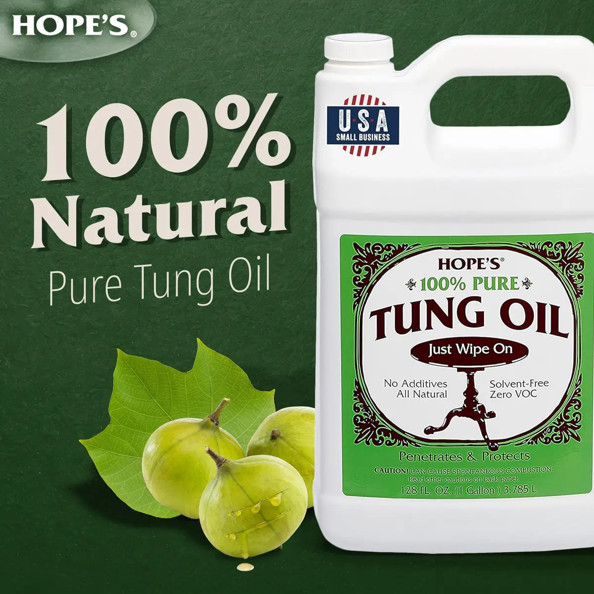 HOPE'S 100% Pure Tung Oil Wood Finish & Sealer 946ml (32 Fl Oz) | Food Safe Natural Wood Grain Enhancer - view 2