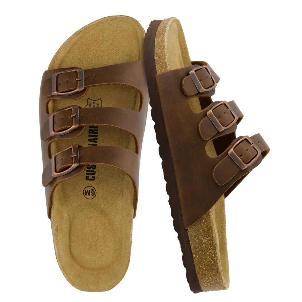 CUSHIONAIRE Lela Slip On Womens Sandals with Vegan Adjustable Straps & Genuine Suede Cork Footbed - Comfortable Memory Foam Sandals for Women 2025, BROWN 10 - main product image