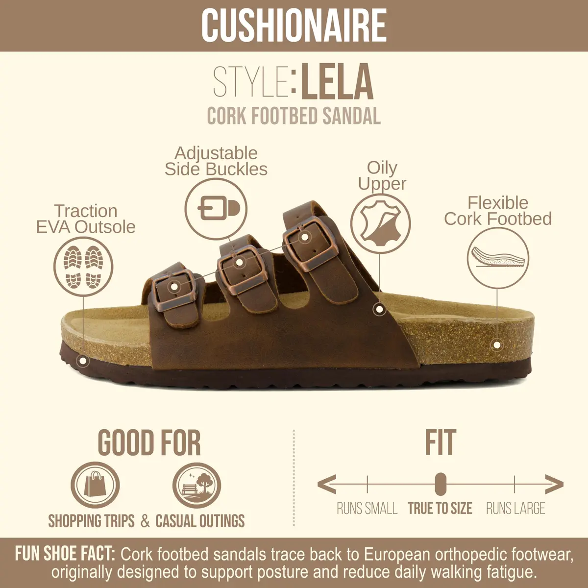 CUSHIONAIRE Lela Slip On Womens Sandals with Vegan Adjustable Straps & Genuine Suede Cork Footbed - Comfortable Memory Foam Sandals for Women 2025, BROWN 10 - view 4