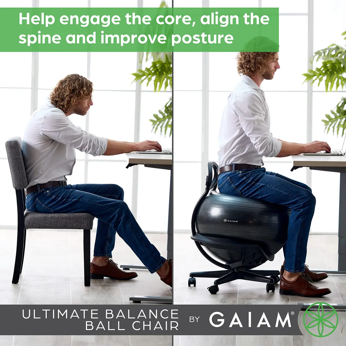Gaiam Balance Ball Chair 52cm | Ergonomic Swivel Base for Home & Office - view 4