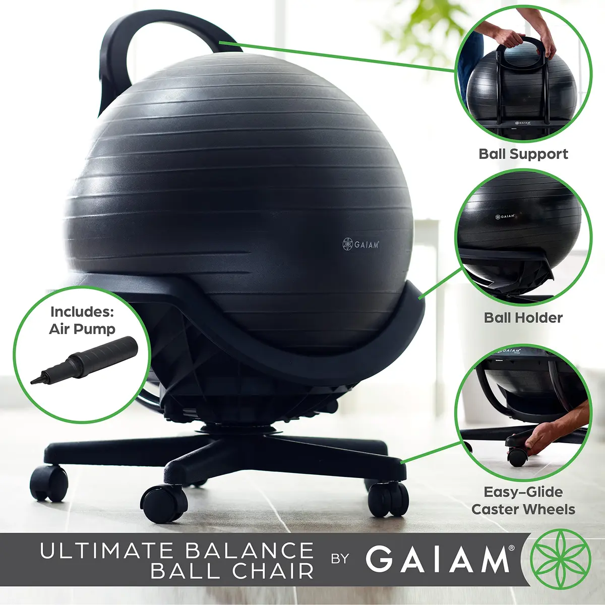 Gaiam Balance Ball Chair 52cm | Ergonomic Swivel Base for Home & Office - view 6