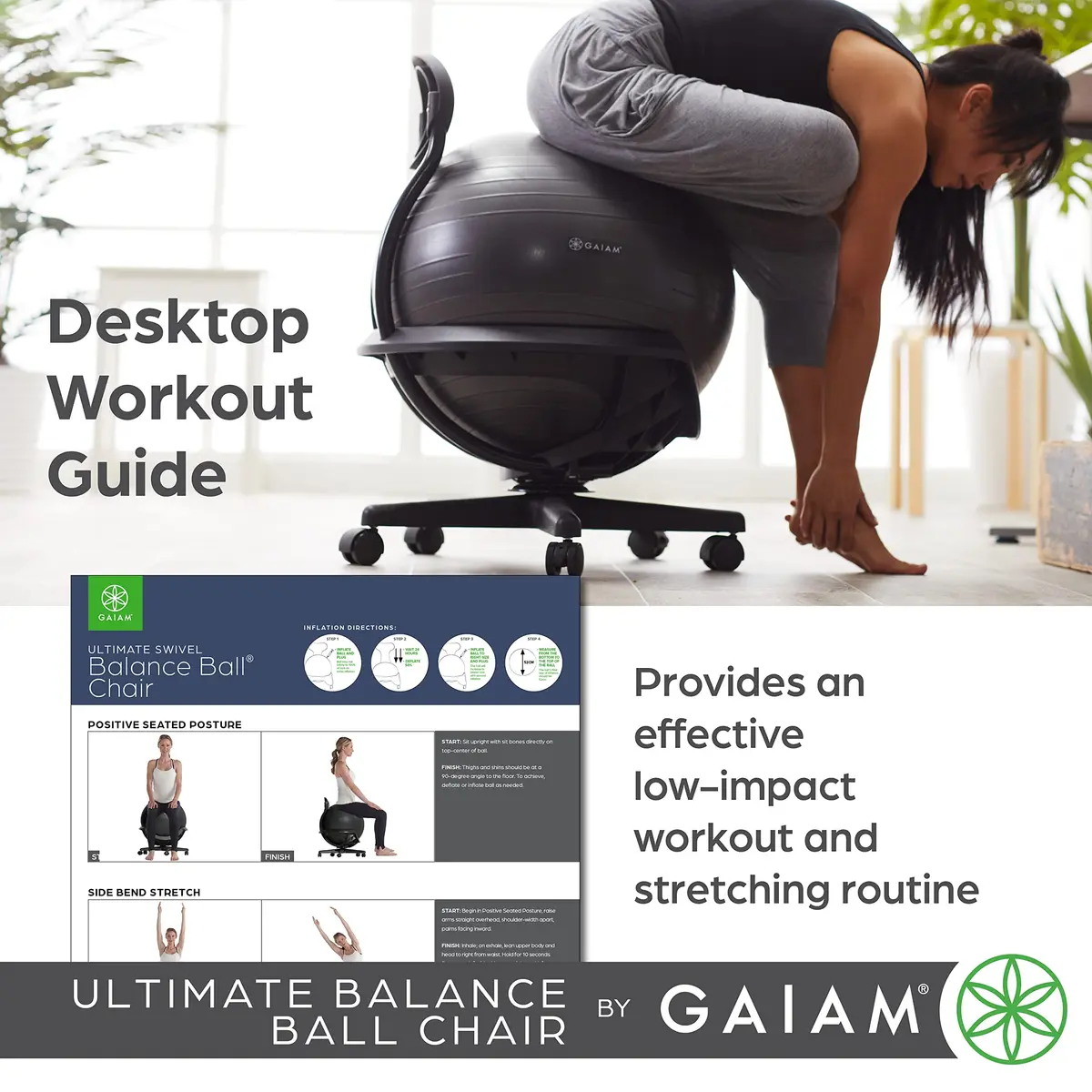 Gaiam Balance Ball Chair 52cm | Ergonomic Swivel Base for Home & Office - view 7
