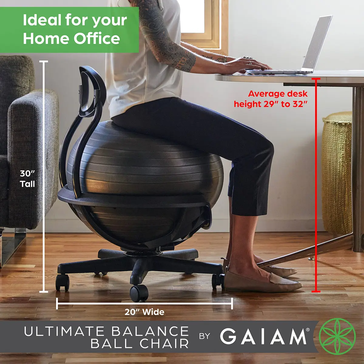 Gaiam Balance Ball Chair 52cm | Ergonomic Swivel Base for Home & Office - view 3