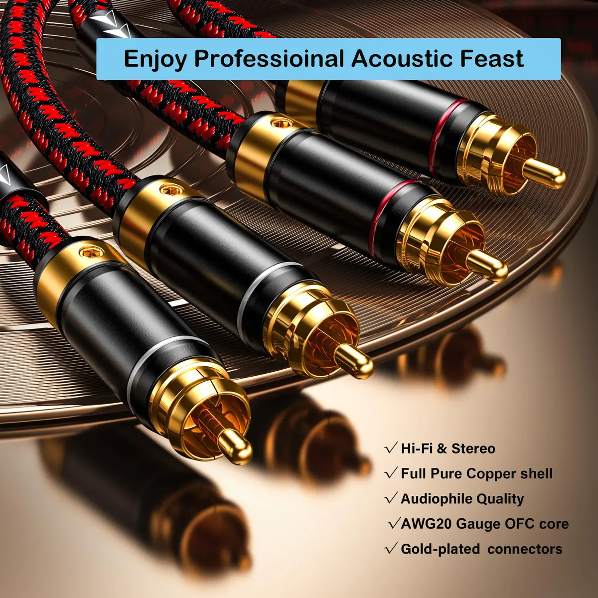 Primeda Audiophile 2RCA to 2RCA Stereo Audio Cable 2.0 m (6 Feet) | Oxygen-Free Copper Core, Gold-Plated Connectors - view 4