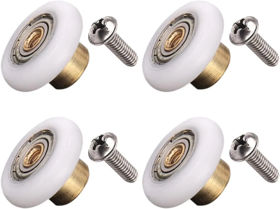 Linwnil Set of 4 Dia 19mm Stainless Steel Shower Door Wheels Rollers Runners, White, 19mm x 5mm | Suitable for Shower Enclosures & Steam Cabins - main product image